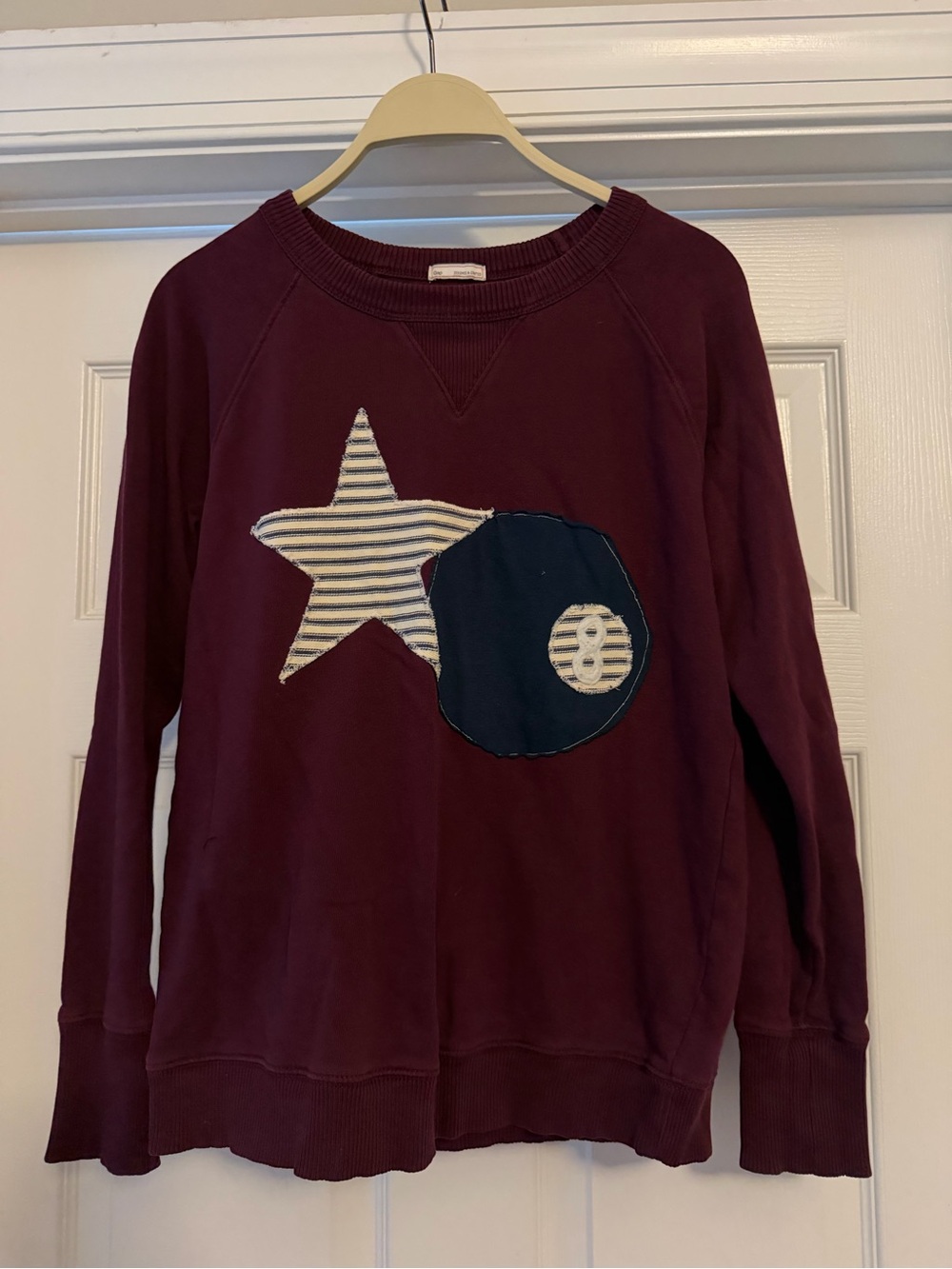 Women’s Burgundy hand sewn Star & Patch Pullover Sweatshirt